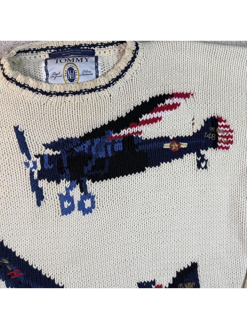 Vintage Tommy Hilfiger Navy Plane Knit Sweater L - Picture 3 of 9